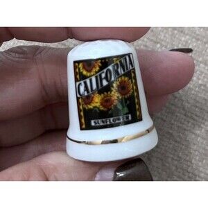 Vintage California Sunflowers Porcelain Thimble Sewing Crafts